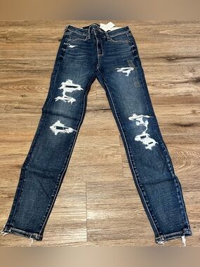 American Eagle Outfitters Dark Blue Ripped Skinny Jeans